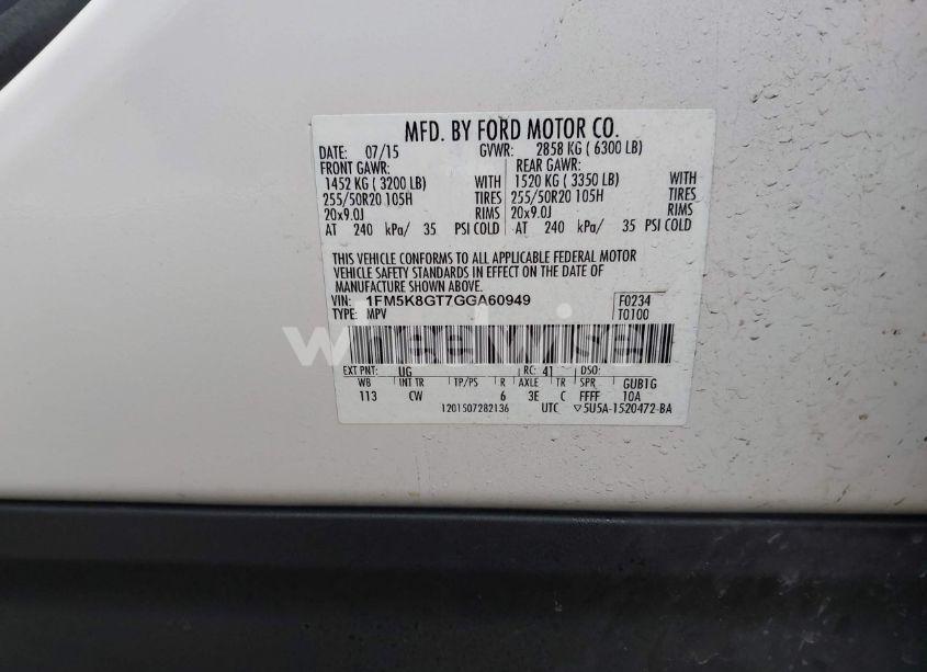Photo 9 of 2016 Ford Explorer SPORT (VIN 1FM5K8GT7GGA60949)