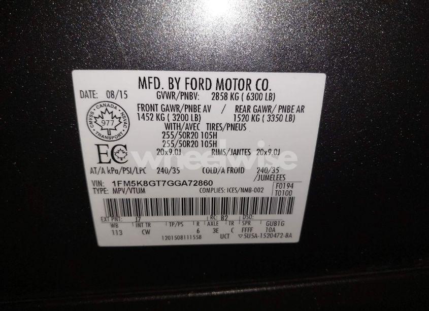 Photo 9 of 2016 Ford Explorer SPORT (VIN 1FM5K8GT7GGA72860)