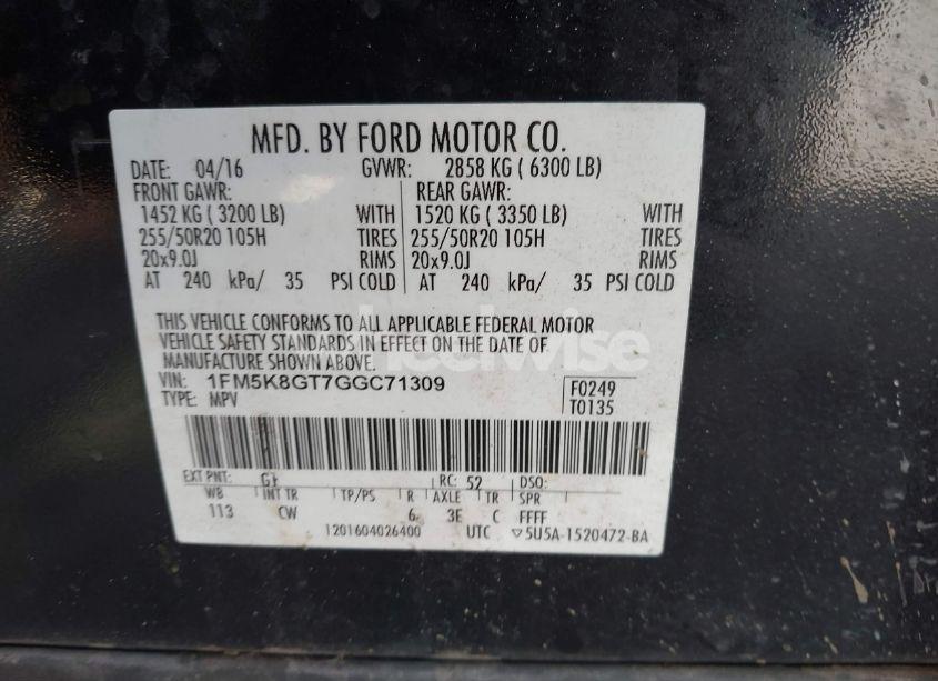 Photo 9 of 2016 Ford Explorer SPORT (VIN 1FM5K8GT7GGC71309)