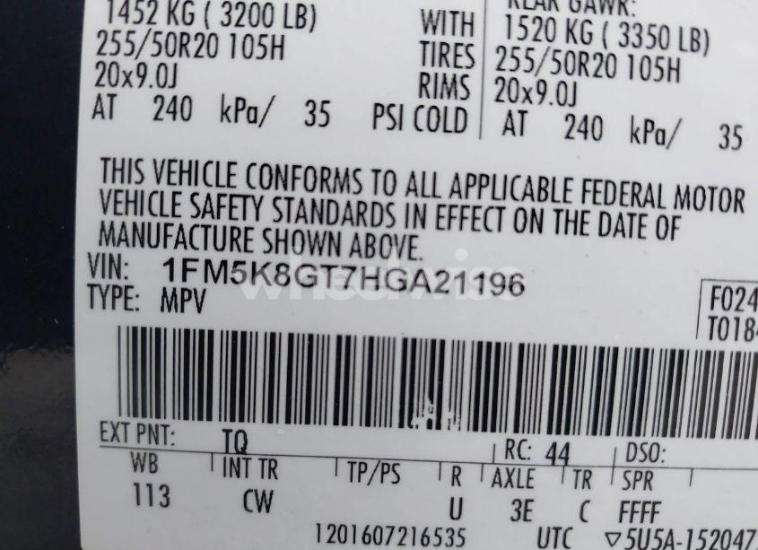 Photo 9 of 2017 Ford Explorer SPORT (VIN 1FM5K8GT7HGA21196)