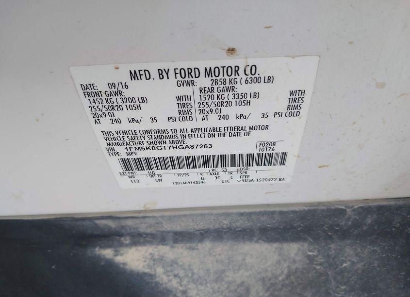 Photo 9 of 2017 Ford Explorer SPORT (VIN 1FM5K8GT7HGA87263)