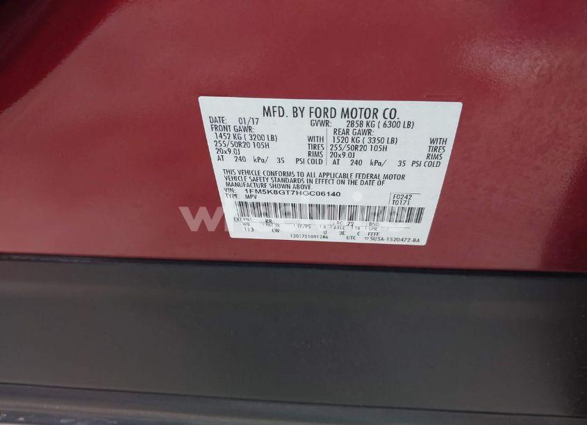 Photo 9 of 2017 Ford Explorer SPORT (VIN 1FM5K8GT7HGC06140)