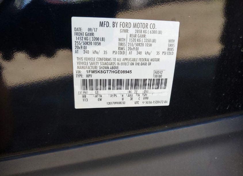 Photo 9 of 2017 Ford Explorer SPORT (VIN 1FM5K8GT7HGE08945)