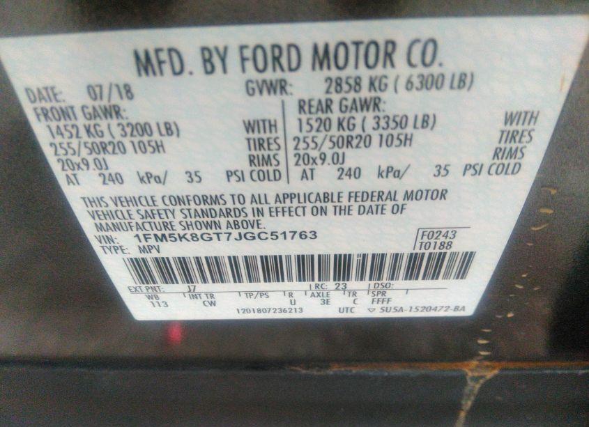 Photo 9 of 2018 Ford Explorer SPORT (VIN 1FM5K8GT7JGC51763)