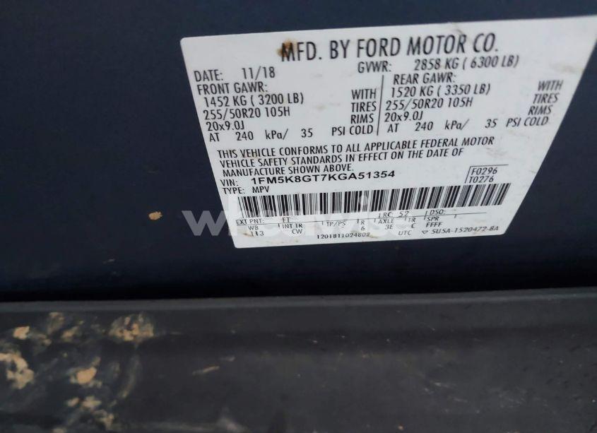 Photo 9 of 2019 Ford Explorer SPORT (VIN 1FM5K8GT7KGA51354)