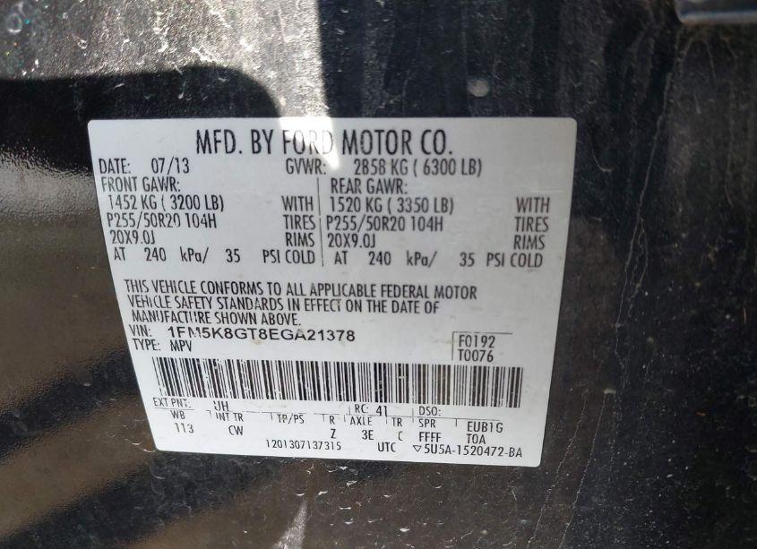 Photo 9 of 2014 Ford Explorer SPORT (VIN 1FM5K8GT8EGA21378)