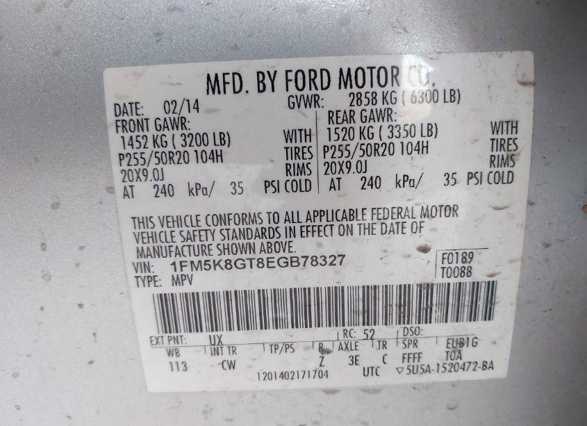 Photo 9 of 2014 Ford Explorer SPORT (VIN 1FM5K8GT8EGB78327)