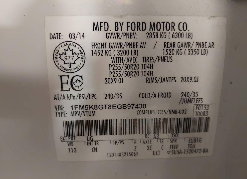 Photo 9 of 2014 Ford Explorer SPORT (VIN 1FM5K8GT8EGB97430)