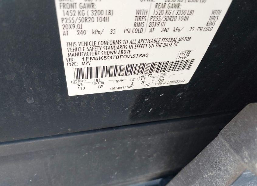 Photo 9 of 2015 Ford Explorer SPORT (VIN 1FM5K8GT8FGA53880)