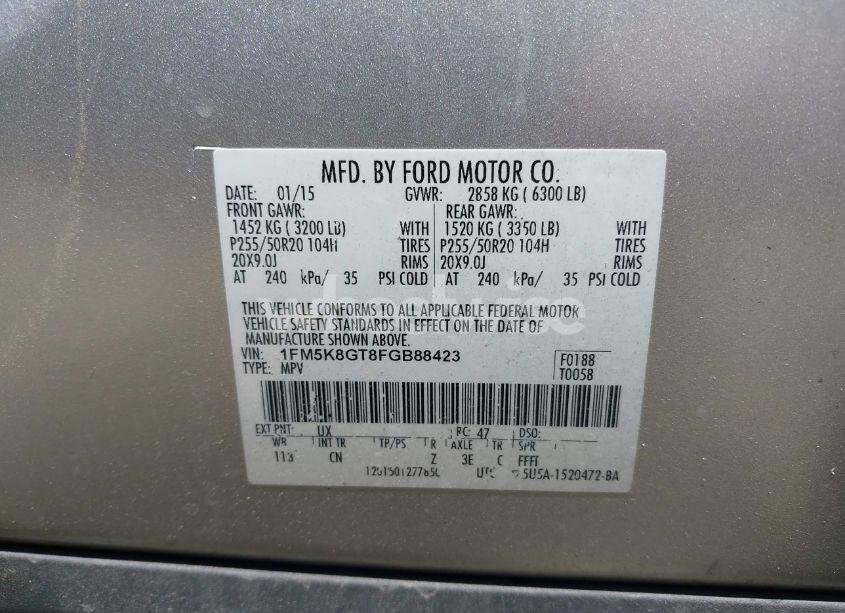 Photo 9 of 2015 Ford Explorer SPORT (VIN 1FM5K8GT8FGB88423)