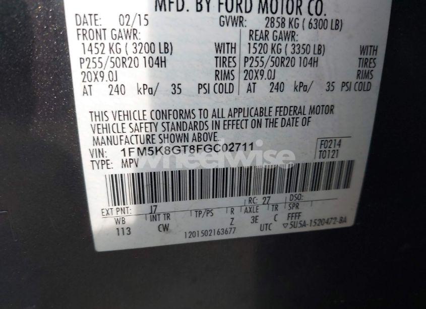 Photo 9 of 2015 Ford Explorer SPORT (VIN 1FM5K8GT8FGC02711)