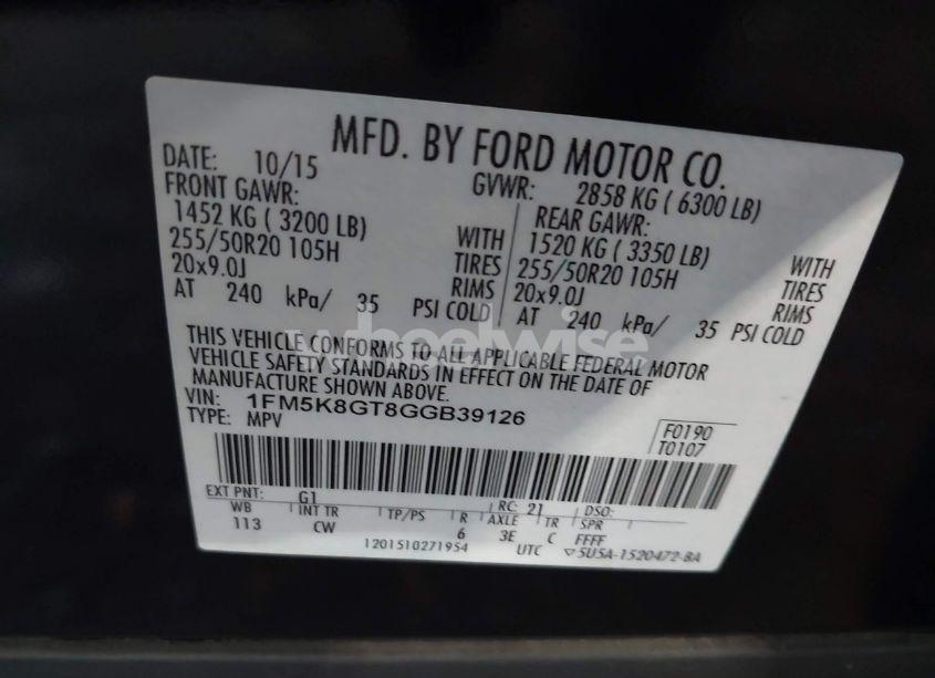 Photo 9 of 2016 Ford Explorer SPORT (VIN 1FM5K8GT8GGB39126)