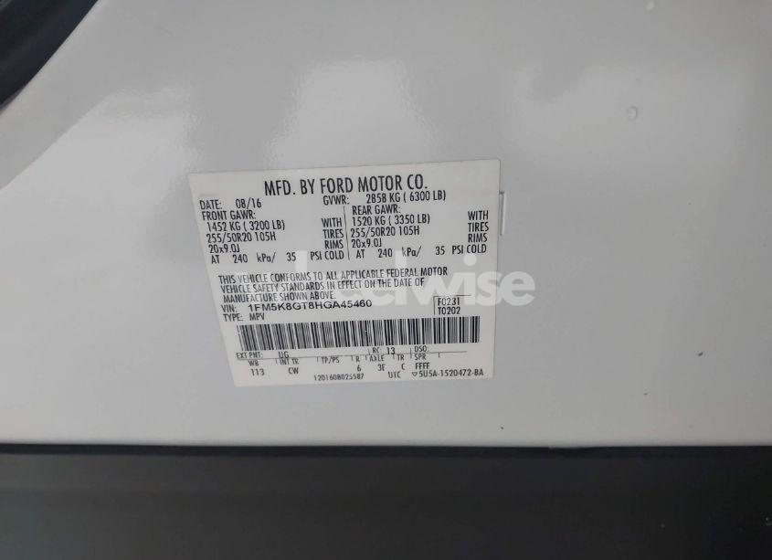 Photo 9 of 2017 Ford Explorer SPORT (VIN 1FM5K8GT8HGA45460)