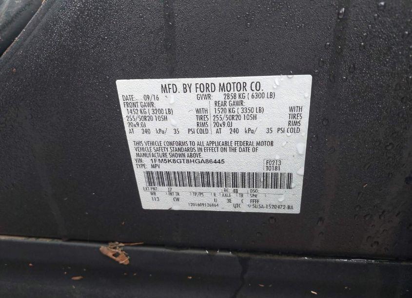 Photo 9 of 2017 Ford Explorer SPORT (VIN 1FM5K8GT8HGA86445)