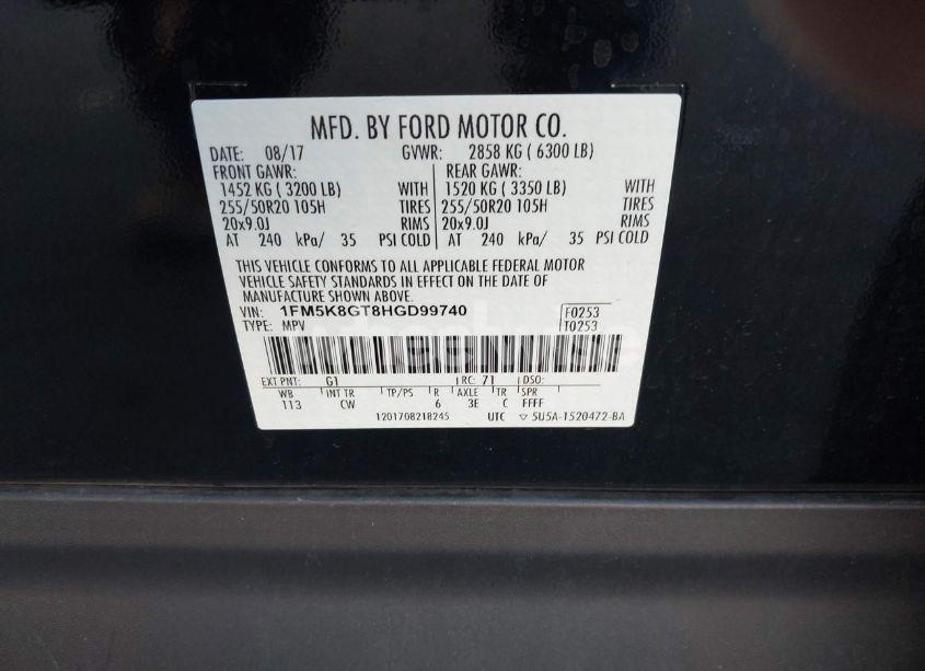 Photo 9 of 2017 Ford Explorer SPORT (VIN 1FM5K8GT8HGD99740)