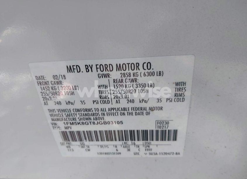 Photo 9 of 2018 Ford Explorer SPORT (VIN 1FM5K8GT8JGB03105)