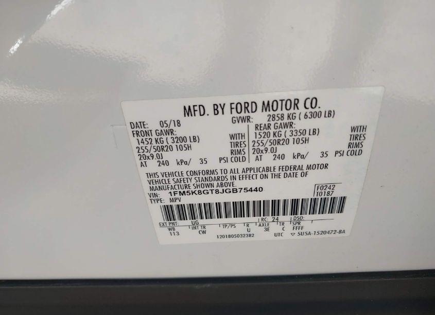 Photo 9 of 2018 Ford Explorer SPORT (VIN 1FM5K8GT8JGB75440)