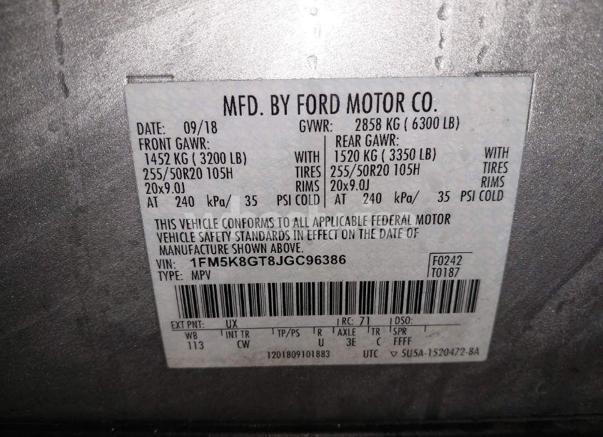 Photo 9 of 2018 Ford Explorer SPORT (VIN 1FM5K8GT8JGC96386)