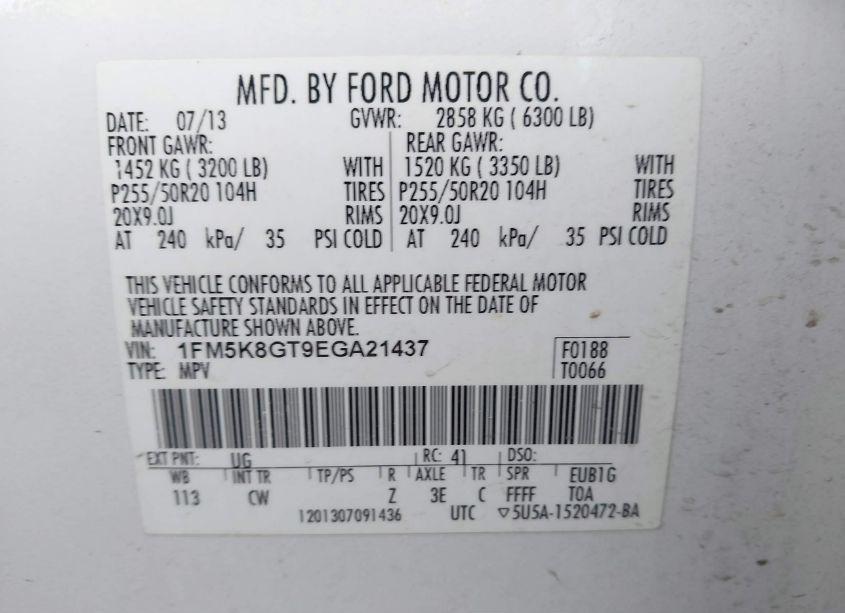 Photo 9 of 2014 Ford Explorer SPORT (VIN 1FM5K8GT9EGA21437)