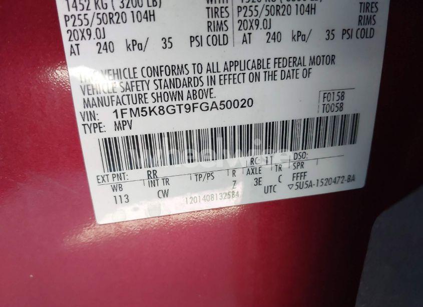 Photo 9 of 2015 Ford Explorer SPORT (VIN 1FM5K8GT9FGA50020)