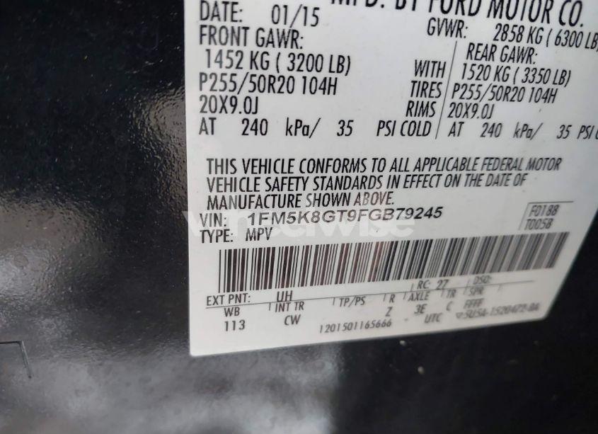 Photo 9 of 2015 Ford Explorer SPORT (VIN 1FM5K8GT9FGB79245)