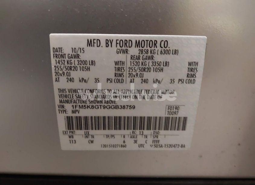 Photo 9 of 2016 Ford Explorer SPORT (VIN 1FM5K8GT9GGB38759)