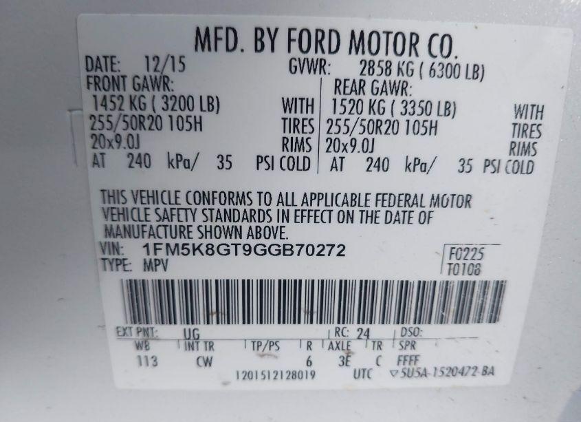 Photo 9 of 2016 Ford Explorer SPORT (VIN 1FM5K8GT9GGB70272)