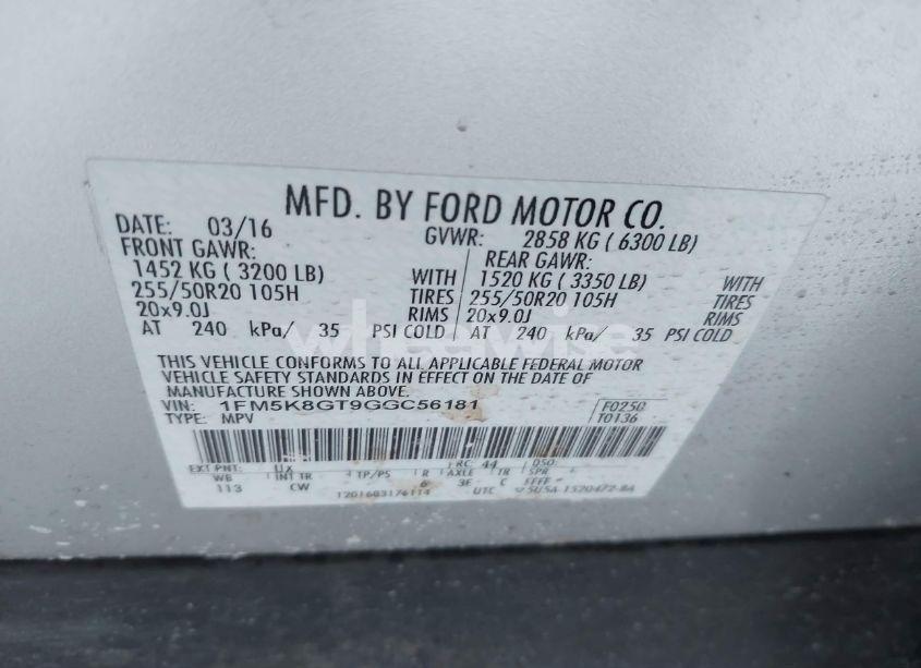 Photo 9 of 2016 Ford Explorer SPORT (VIN 1FM5K8GT9GGC56181)