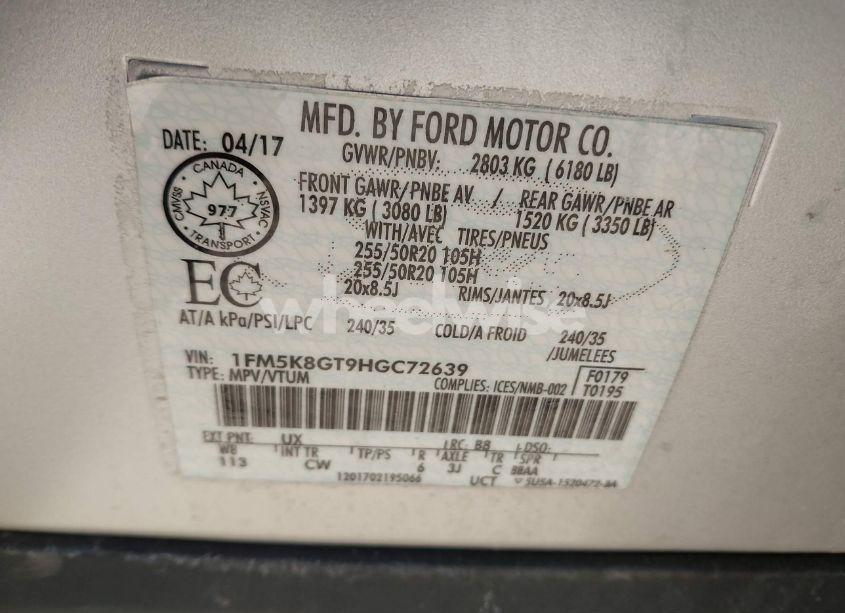 Photo 9 of 2017 Ford Explorer SPORT (VIN 1FM5K8GT9HGC72639)