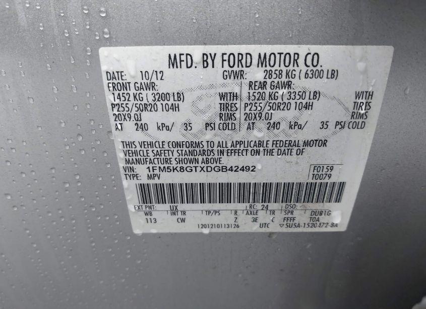 Photo 9 of 2013 Ford Explorer SPORT (VIN 1FM5K8GTXDGB42492)