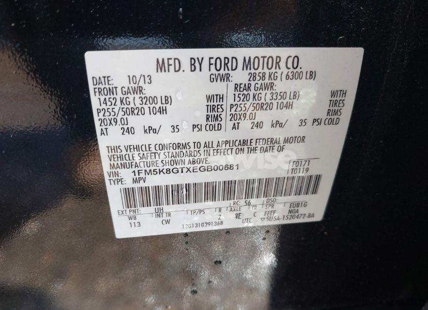 Photo 9 of 2014 Ford Explorer SPORT (VIN 1FM5K8GTXEGB00681)