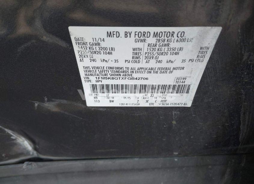 Photo 9 of 2015 Ford Explorer SPORT (VIN 1FM5K8GTXFGB42706)