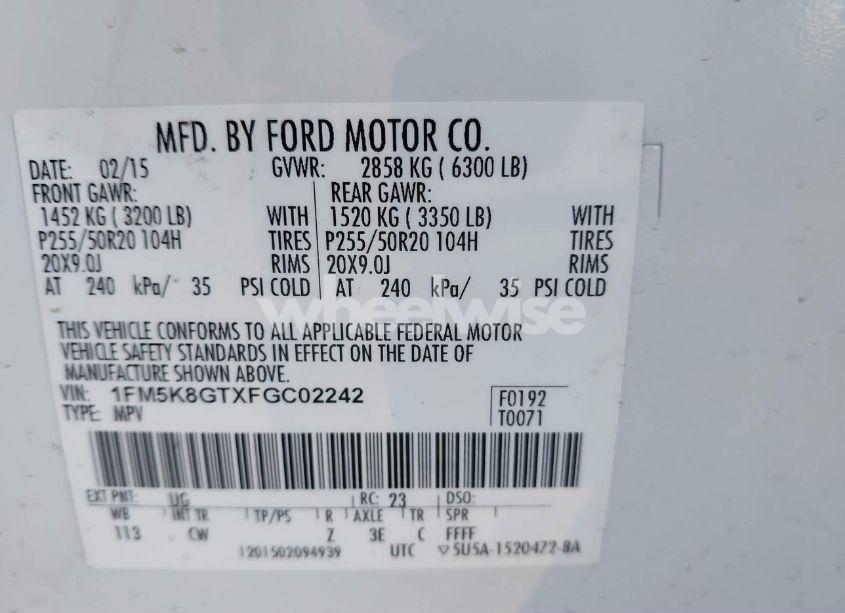 Photo 9 of 2015 Ford Explorer SPORT (VIN 1FM5K8GTXFGC02242)