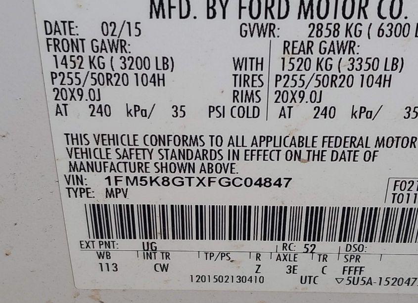 Photo 9 of 2015 Ford Explorer SPORT (VIN 1FM5K8GTXFGC04847)