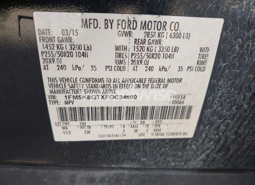 Photo 9 of 2015 Ford Explorer SPORT (VIN 1FM5K8GTXFGC34690)