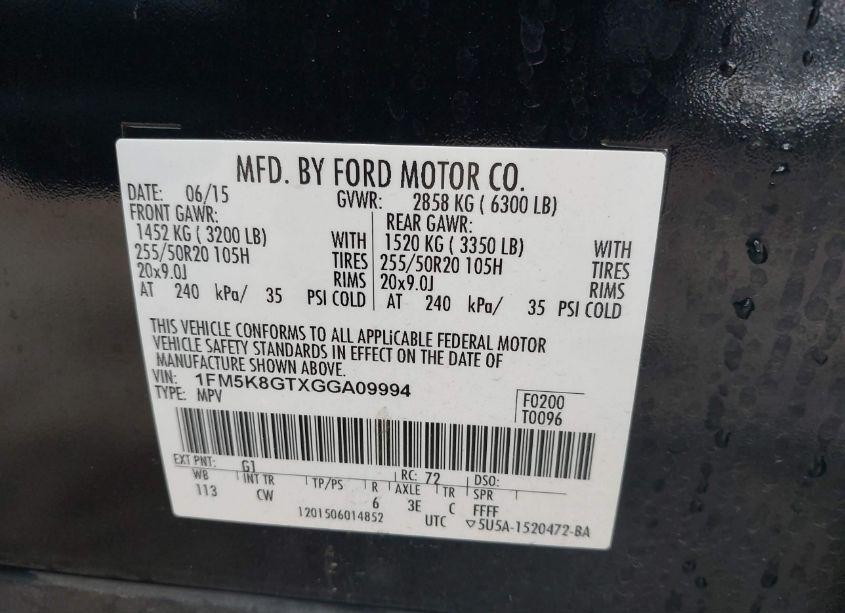 Photo 9 of 2016 Ford Explorer SPORT (VIN 1FM5K8GTXGGA09994)