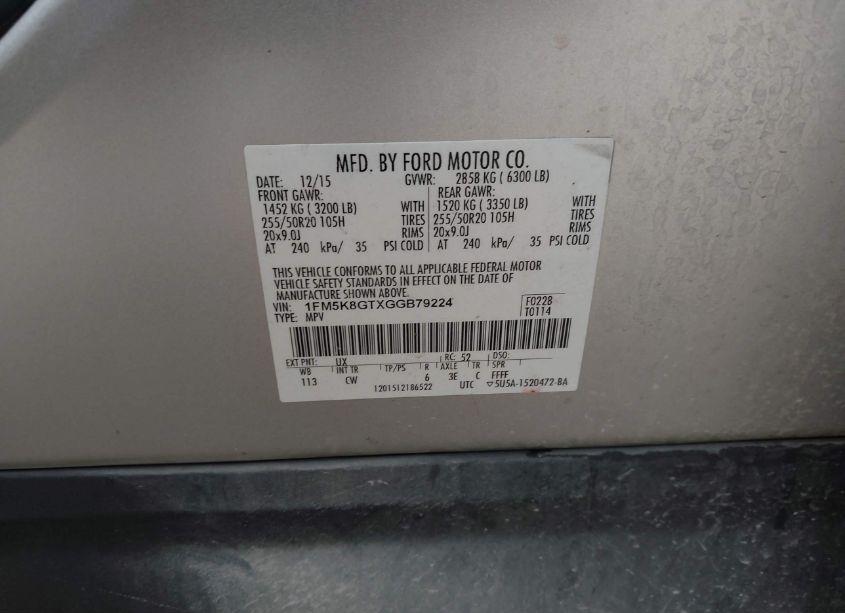 Photo 9 of 2016 Ford Explorer SPORT (VIN 1FM5K8GTXGGB79224)