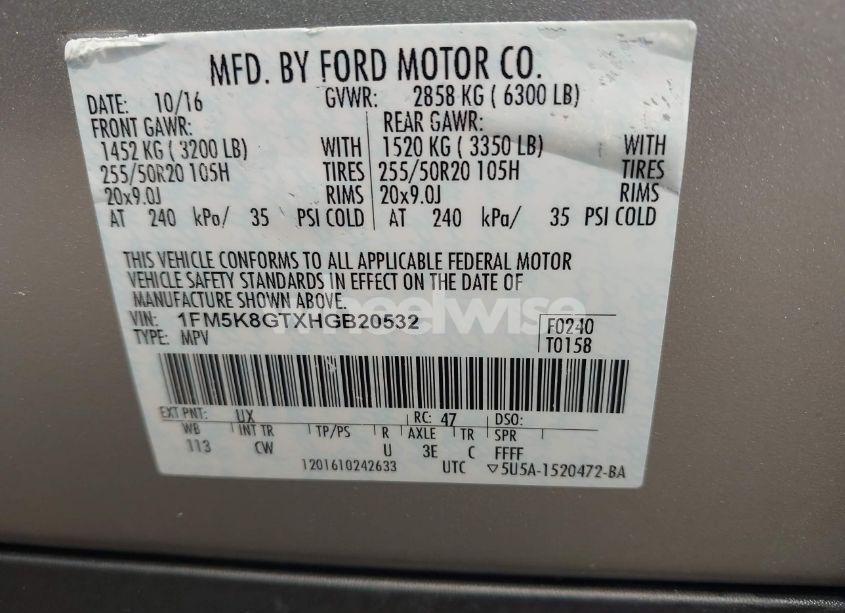 Photo 9 of 2017 Ford Explorer SPORT (VIN 1FM5K8GTXHGB20532)