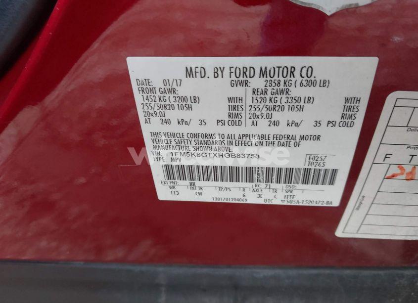 Photo 9 of 2017 Ford Explorer SPORT (VIN 1FM5K8GTXHGB83758)