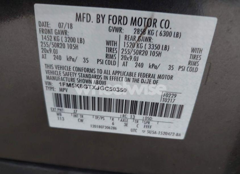 Photo 9 of 2018 Ford Explorer SPORT (VIN 1FM5K8GTXJGC50350)