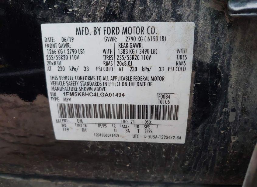 Photo 9 of 2020 Ford Explorer PLATINUM (VIN 1FM5K8HC4LGA01494)