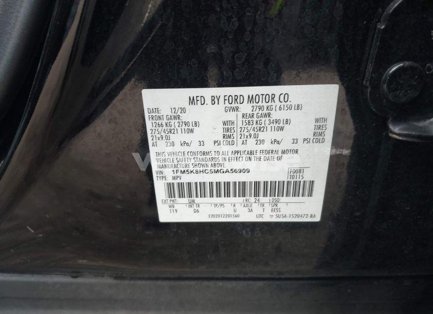 Photo 9 of 2021 Ford Explorer PLATINUM (VIN 1FM5K8HC5MGA56909)