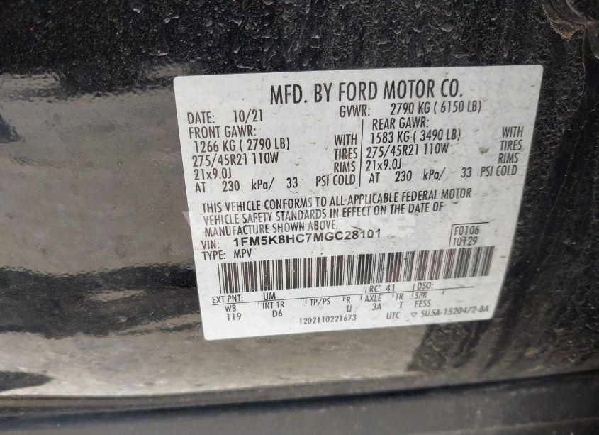 Photo 9 of 2021 Ford Explorer PLATINUM (VIN 1FM5K8HC7MGC28101)