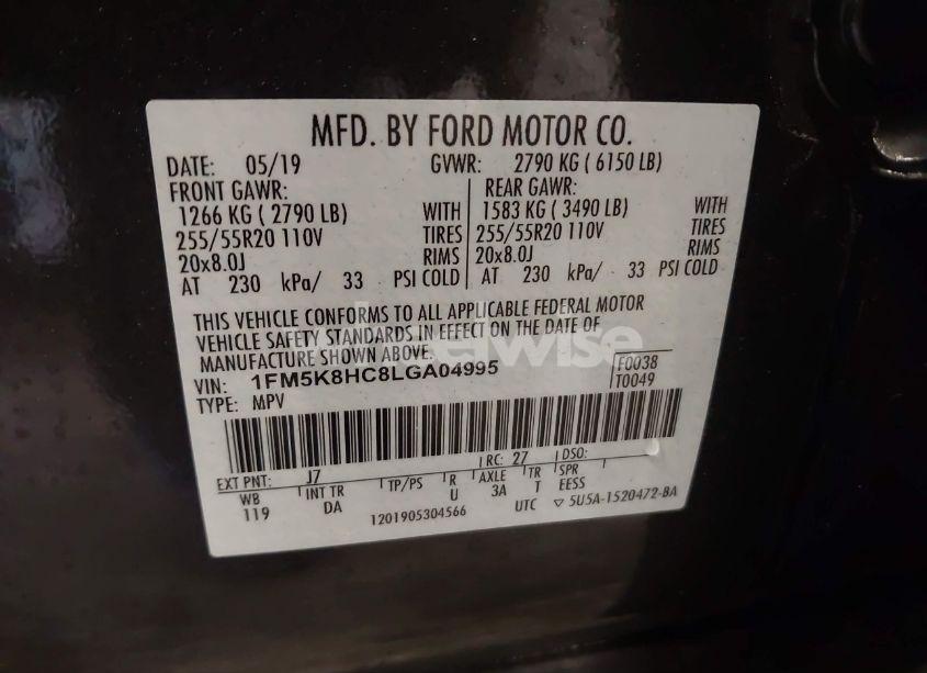 Photo 9 of 2020 Ford Explorer PLATINUM (VIN 1FM5K8HC8LGA04995)