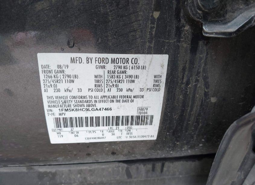Photo 9 of 2020 Ford Explorer PLATINUM (VIN 1FM5K8HC9LGA47466)