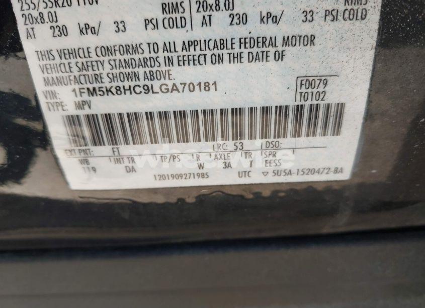 Photo 9 of 2020 Ford Explorer PLATINUM (VIN 1FM5K8HC9LGA70181)