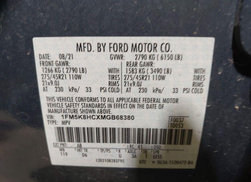 Photo 9 of 2021 Ford Explorer PLATINUM (VIN 1FM5K8HCXMGB68380)