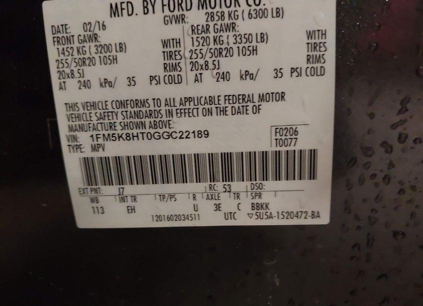 Photo 9 of 2016 Ford Explorer PLATINUM (VIN 1FM5K8HT0GGC22189)