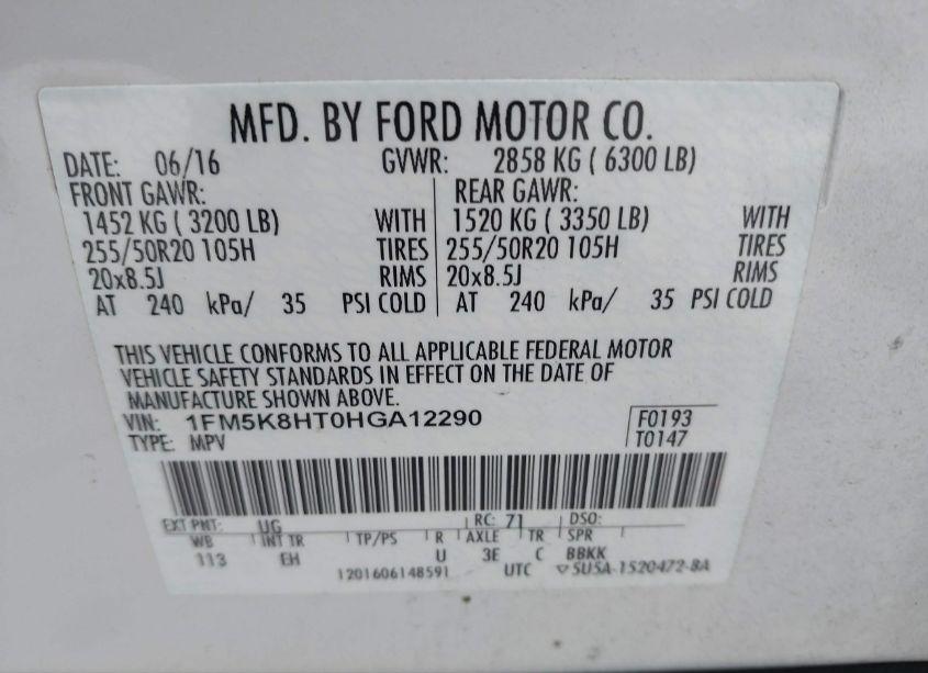 Photo 9 of 2017 Ford Explorer PLATINUM (VIN 1FM5K8HT0HGA12290)