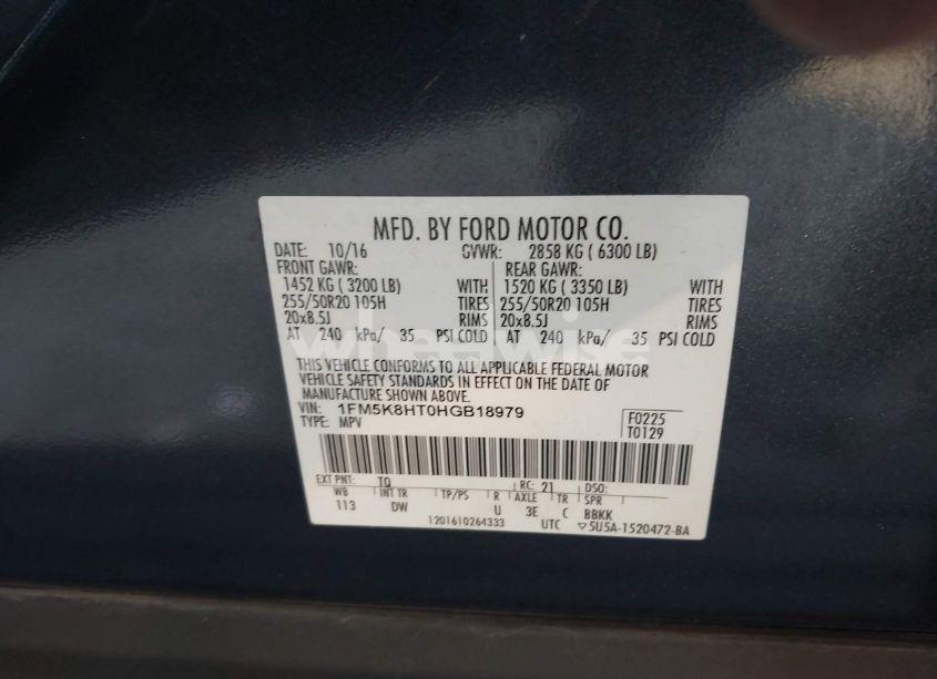 Photo 9 of 2017 Ford Explorer PLATINUM (VIN 1FM5K8HT0HGB18979)